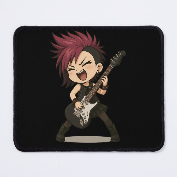 Item preview, Funny chibi girl playing electric guitar – Punk hairstyle, oversized guitar, striking a rockstar pose. designed and sold by ColorSplash123.