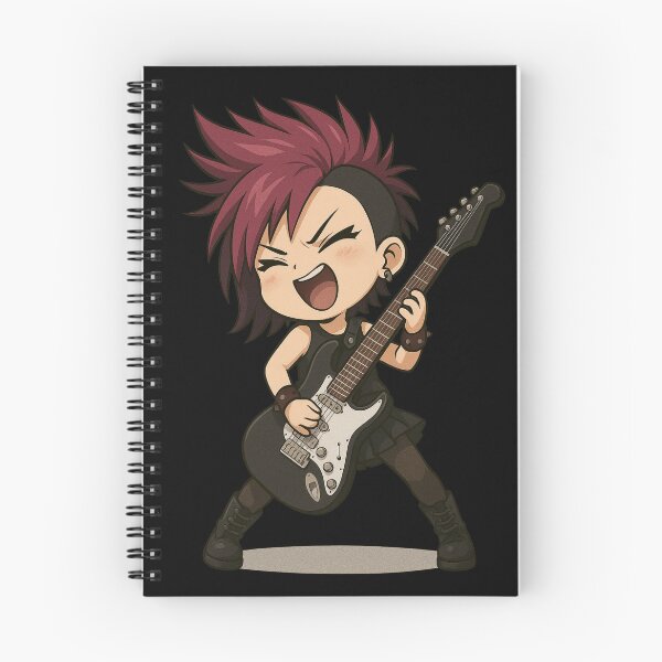 Item preview, Funny chibi girl playing electric guitar – Punk hairstyle, oversized guitar, striking a rockstar pose. designed and sold by ColorSplash123.