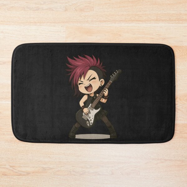 Item preview, Funny chibi girl playing electric guitar – Punk hairstyle, oversized guitar, striking a rockstar pose. designed and sold by ColorSplash123.