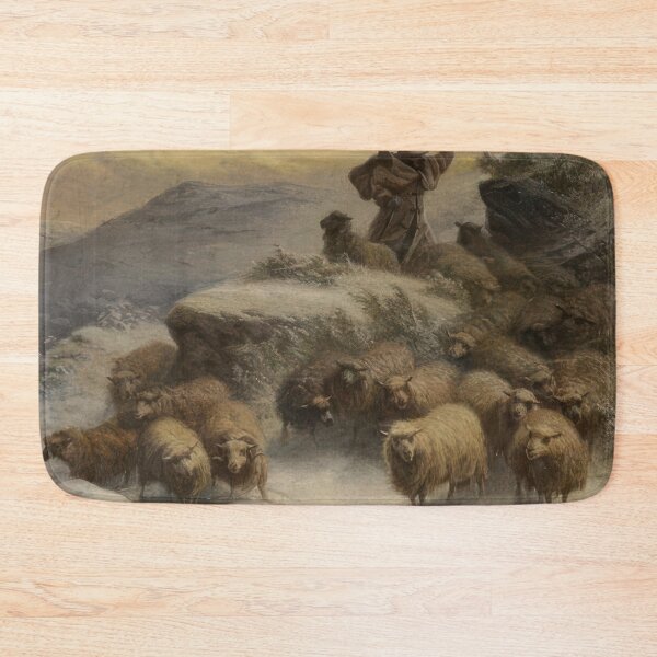 Item preview, Sheep and a Herder in a Winter Landscape - Romanticism, Naturalism by August Friedrich Schenck designed and sold by GabyddAlessandr.