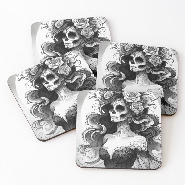 Item preview, Catrinas Black and Gray Sugar Skull Art — Day of the Dead Illustration designed and sold by  Ojo de Lilith.