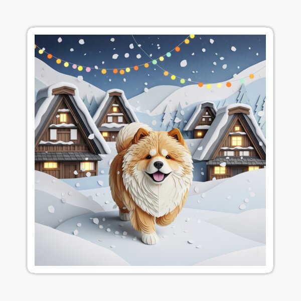 Item preview, Festive Chow Chow in Snowy Shirakawa-go – Paper Folding Style designed and sold by ChernTawan.