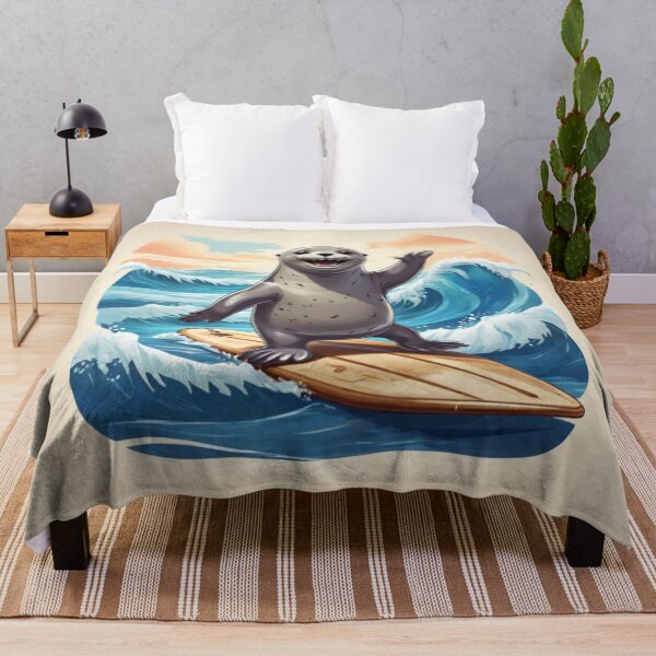 Item preview, Happy Surfing Seal Riding Ocean Waves designed and sold by AleksKos.