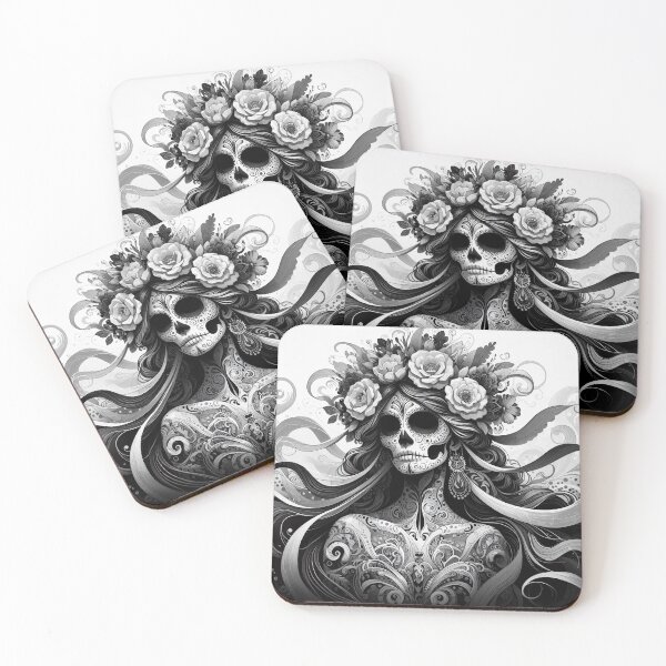 Item preview, Catrinas Black and Gray Sugar Skull Illustration designed and sold by  Ojo de Lilith.