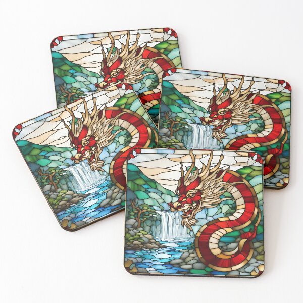Item preview,  Majestic Red Dragon Over Serene Waterfall Stained Glass Art designed and sold by Skyla007.