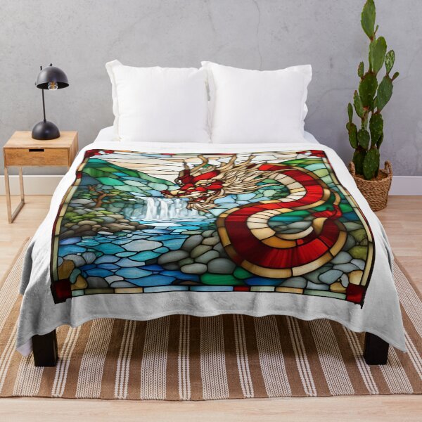 Item preview,  Majestic Red Dragon Over Serene Waterfall Stained Glass Art designed and sold by Skyla007.