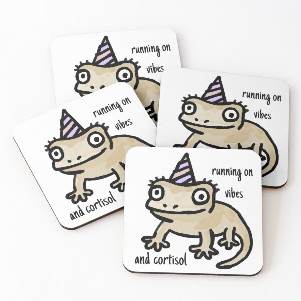 Item preview, Crested Gecko Party Hat Doodle – "Running on Vibes and Cortisol" Funny Anxiety Sticker designed and sold by MartynaMakes.