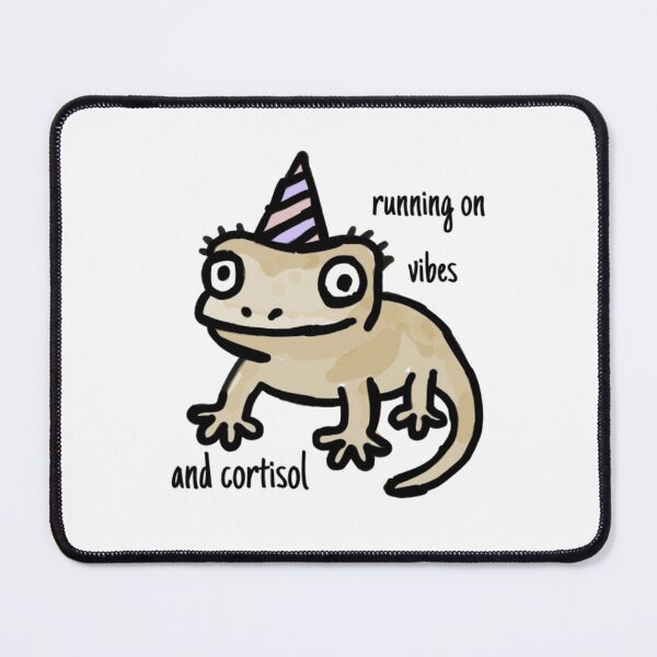 Item preview, Crested Gecko Party Hat Doodle – "Running on Vibes and Cortisol" Funny Anxiety Sticker designed and sold by MartynaMakes.