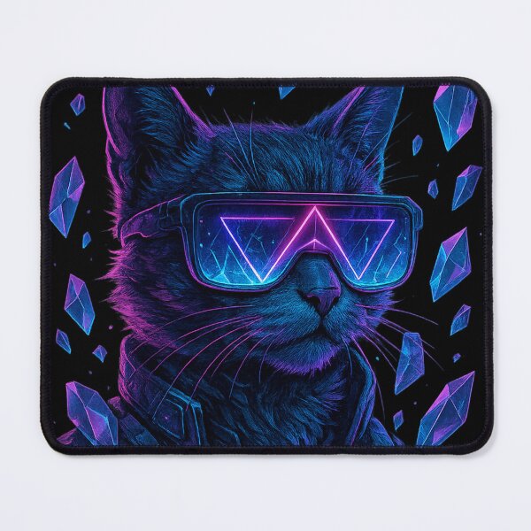 Item preview, Cyberpunk cat with neon elements and crystal fragments designed and sold by optimusprime39.