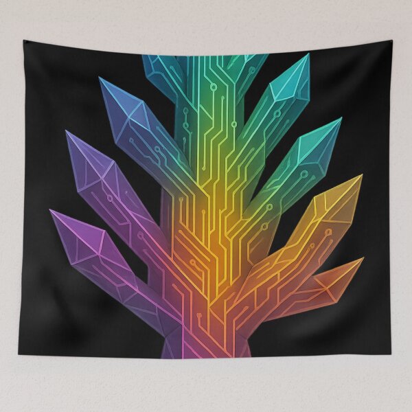 Item preview, abstract crystal tree design with neon circuit elements designed and sold by optimusprime39.