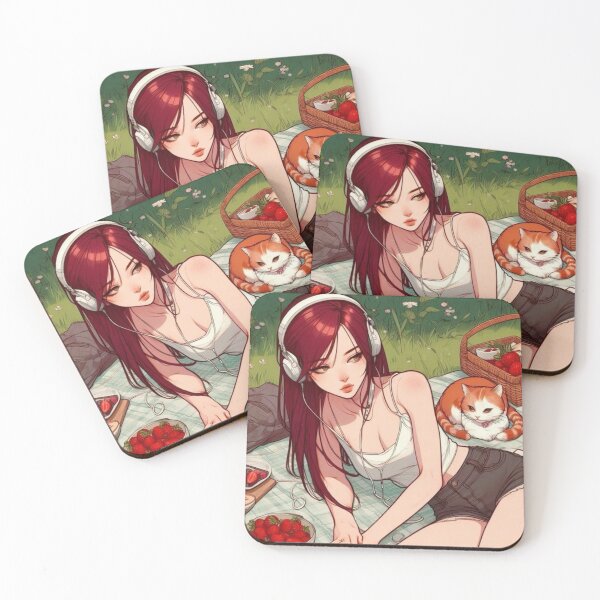 Item preview, Redhead woman having a picnic with her cat designed and sold by MarstaKola.