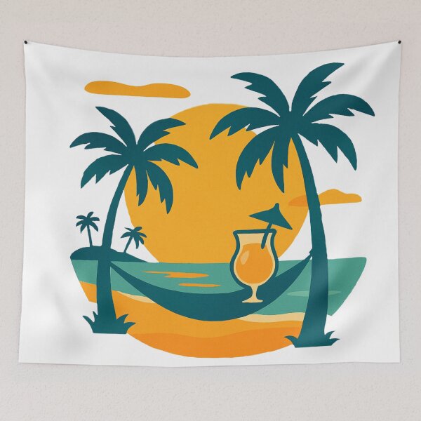 Item preview, Tropical Cocktail Sunset – Beach Hammock Summer Vibes Illustration designed and sold by DKunic.