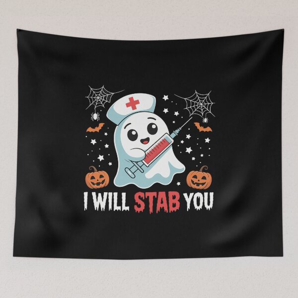 Item preview, Funny Halloween Nurse I Will Stab You Ghost designed and sold by blueyeeti.