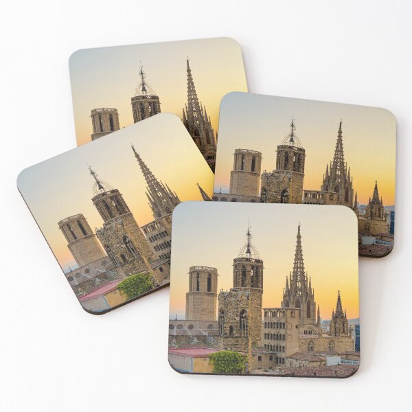 Item preview, Barcelona Cathedral towers seen against a golden sky designed and sold by bailey-cooper.