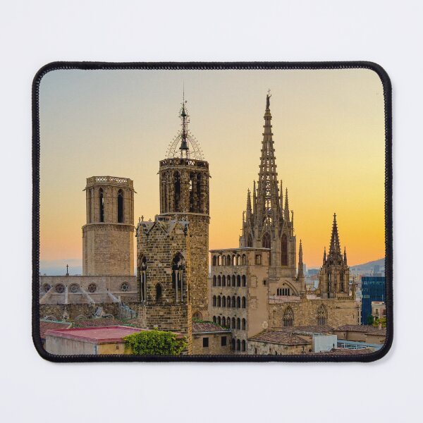 Item preview, Barcelona Cathedral towers seen against a golden sky designed and sold by bailey-cooper.