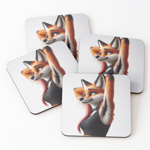 Item preview, Cute Anthropomorphic Fox Girl render red fox posing with her hands behind her head designed and sold by Vintage Designs +.