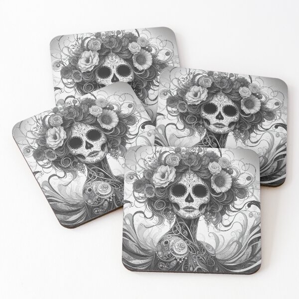 Item preview, Catrina Black and Gray Sugar Skull Illustrations designed and sold by  Ojo de Lilith.