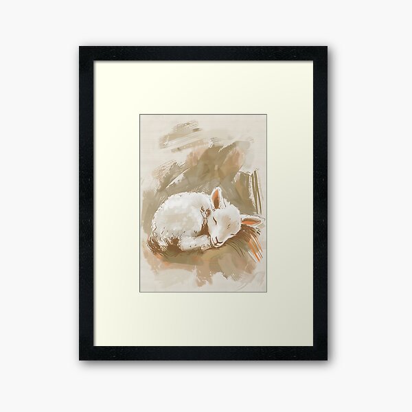 Aperçu de l'œuvre Agneau endormi – Motif animal des bois neutre et doux créée et vendue par WabiSabiSjak.