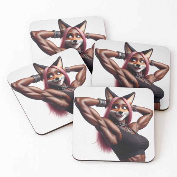 Item preview, Cute Anthropomorphic Fox Girl render black fox posing with her hands behind her head designed and sold by Vintage Designs +.