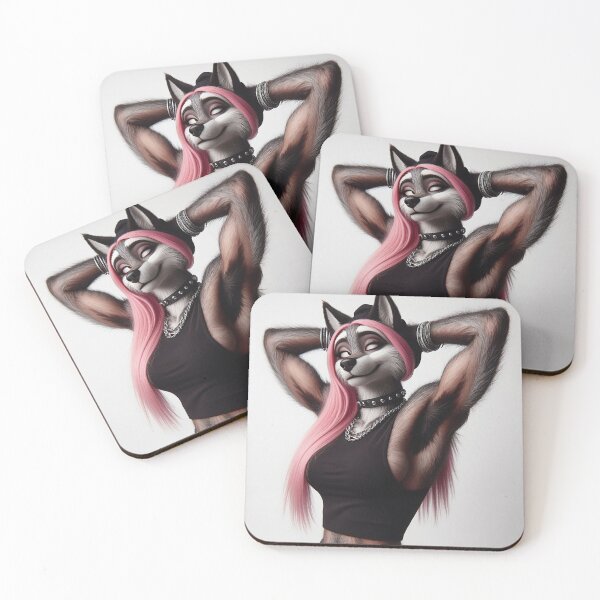 Item preview, Cute Anthropomorphic Wolf Girl render Grey Wolf posing with her hands behind her head designed and sold by Vintage Designs +.