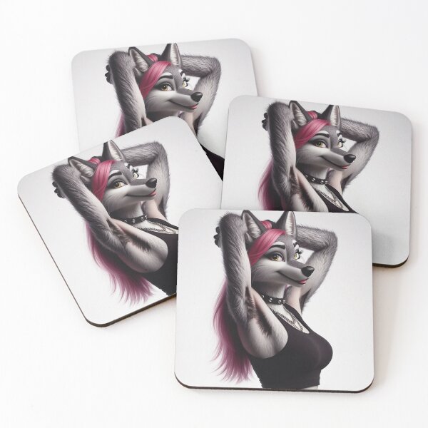 Item preview, Cute Anthropomorphic Wolf Girl render Grey Wolf posing with her hands behind her head designed and sold by Vintage Designs +.