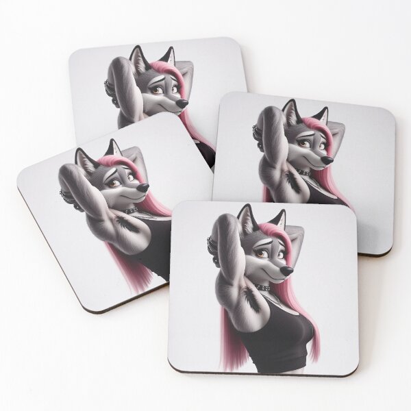 Item preview, Cute Anthropomorphic Wolf Girl render Grey Wolf posing with her hands behind her head designed and sold by Vintage Designs +.