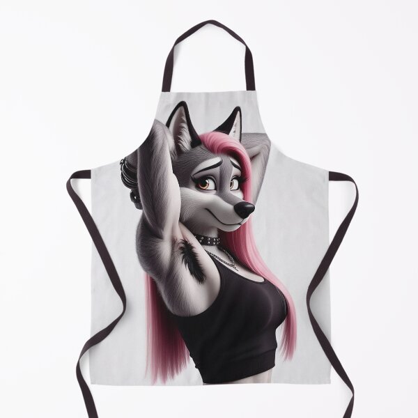 Item preview, Cute Anthropomorphic Wolf Girl render Grey Wolf posing with her hands behind her head designed and sold by Vintage Designs +.