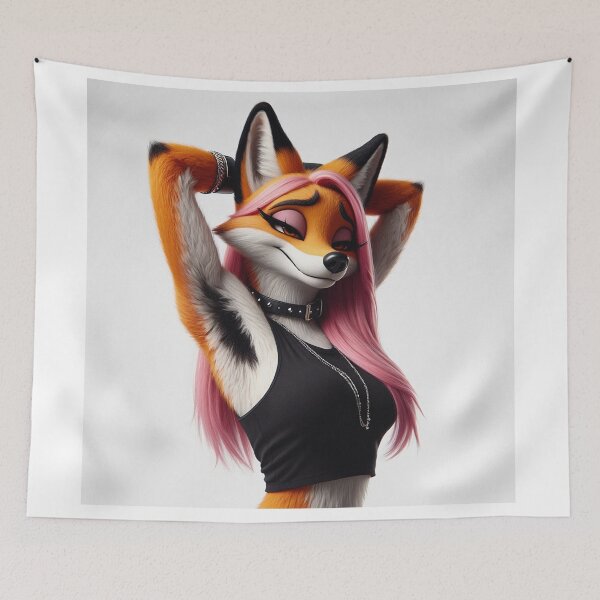 Item preview,  Cute Anthropomorphic Fox Girl render red fox posing with her hands behind her head designed and sold by Vintage Designs +.
