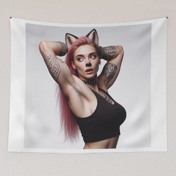 Item preview,  Cute Anthropomorphic Fox Girl render red fox posing with her hands behind her head designed and sold by Vintage Designs +.