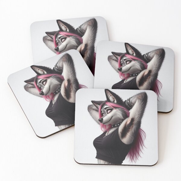 Item preview, Cute Anthropomorphic Wolf Girl render Grey Wolf posing with her hands behind her head designed and sold by Vintage Designs +.