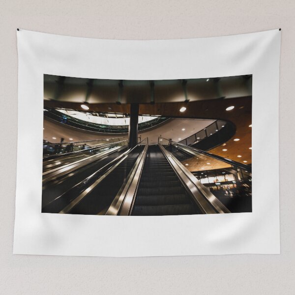 Item preview, Inside Illuminated Zurich Airport with Escalator in Blurred Motion at Night designed and sold by Mats Silvan.