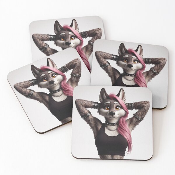 Item preview, Cute Anthropomorphic Wolf Girl render Grey Wolf posing with her hands behind her head designed and sold by Vintage Designs +.