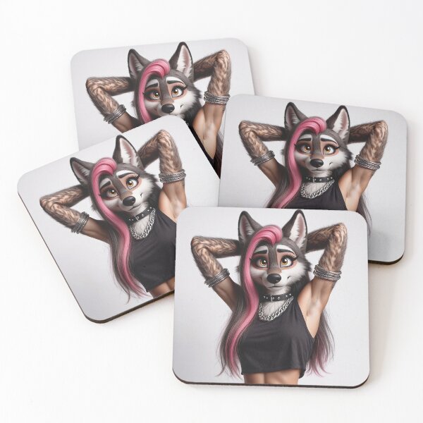 Item preview, Cute Anthropomorphic Wolf Girl render Grey Wolf posing with her hands behind her head designed and sold by Vintage Designs +.