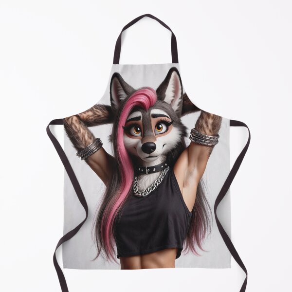 Item preview, Cute Anthropomorphic Wolf Girl render Grey Wolf posing with her hands behind her head designed and sold by Vintage Designs +.