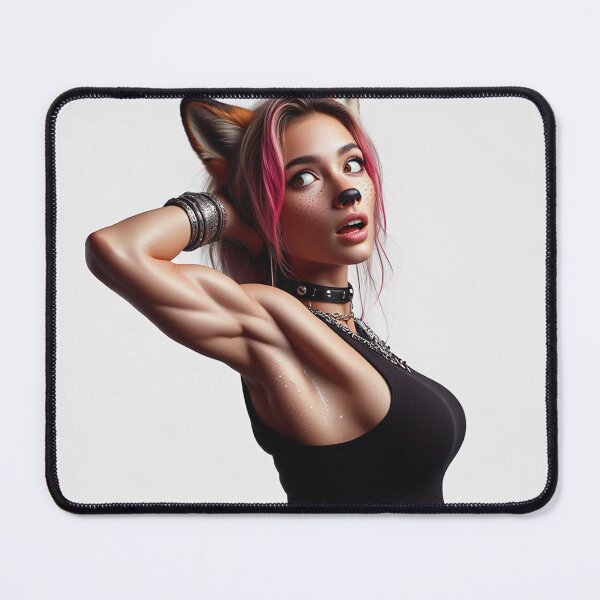 Item preview, Cute Anthropomorphic Fox Girl render red fox posing with her hands behind her head designed and sold by Vintage Designs +.
