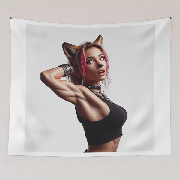 Item preview, Cute Anthropomorphic Fox Girl render red fox posing with her hands behind her head designed and sold by Vintage Designs +.