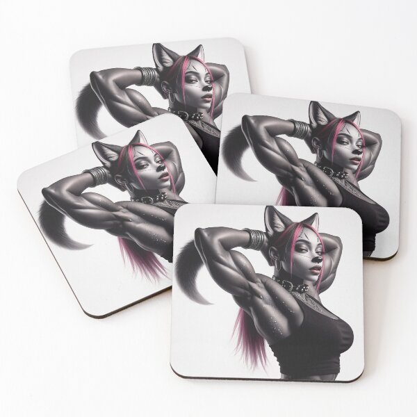 Item preview, Cute Anthropomorphic Fox Girl render black fox posing with her hands behind her head designed and sold by Vintage Designs +.