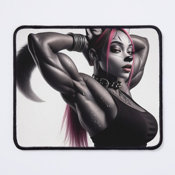 Item preview, Cute Anthropomorphic Fox Girl render black fox posing with her hands behind her head designed and sold by Vintage Designs +.