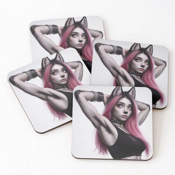Item preview, Cute Anthropomorphic Wolf Girl render Grey Wolf posing with her hands behind her head designed and sold by Vintage Designs +.