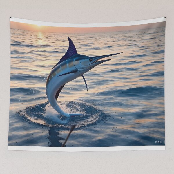 Item preview, Marlin’s Sunset Leap: Ocean Beauty in Motion designed and sold by PandaTShirtShop.