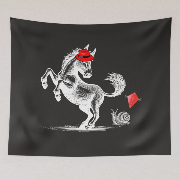 Item preview, Whimsical Horse in Red Hat with Snail and Kite – Funny Vintage Animal Art by Mazieblu designed and sold by Mazieblu.