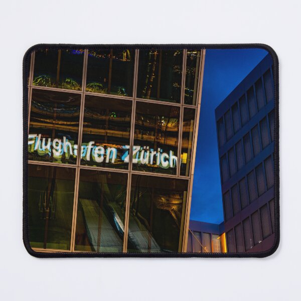 Item preview, Illuminated Sign to Zurich Airport Reflected on a Modern Office Building at Night designed and sold by Mats Silvan.