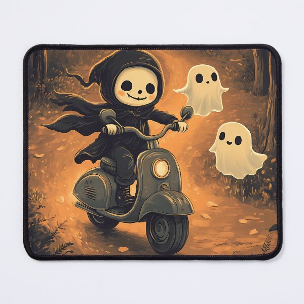 Item preview, Vintage Cute Grim Reaper Riding a Scooter with Floating Ghosts designed and sold by LOVE ART DESIGNS .