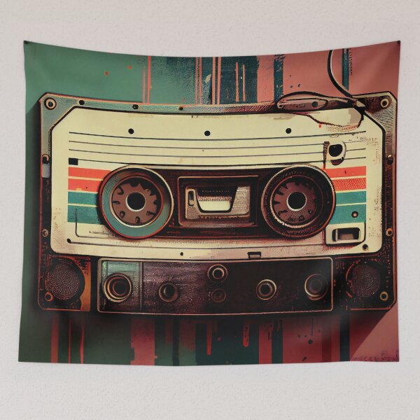 Item preview, Hand-drawn comic retro audio cassette. Colorful background in art retro-futuristic style designed and sold by anytka.