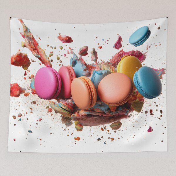 Item preview, Multicolored French macarons in a color explosion on light background designed and sold by anytka.