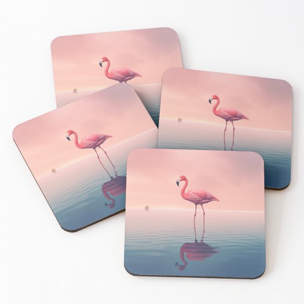 Item preview, One flamingo standing peacefully alone in the water by cloudy sunset designed and sold by anytka.