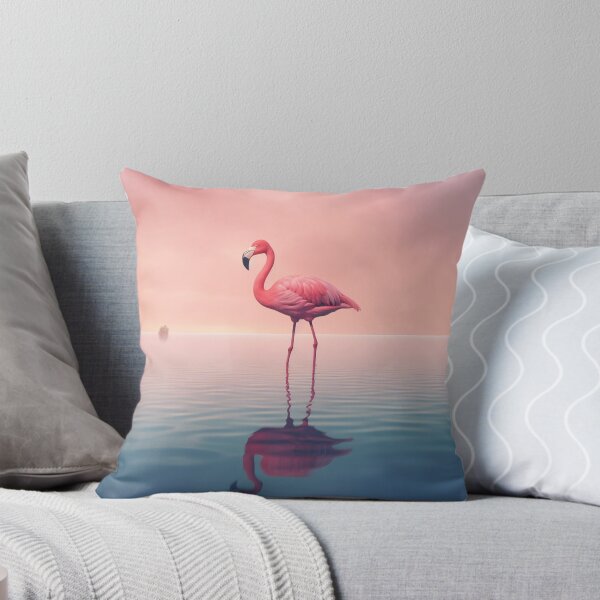Item preview, One flamingo standing peacefully alone in the water by cloudy sunset designed and sold by anytka.