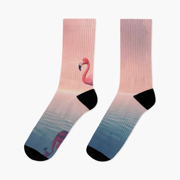 Item preview, One flamingo standing peacefully alone in the water by cloudy sunset designed and sold by anytka.