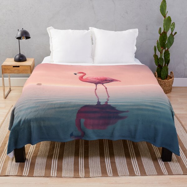 Item preview, One flamingo standing peacefully alone in the water by cloudy sunset designed and sold by anytka.