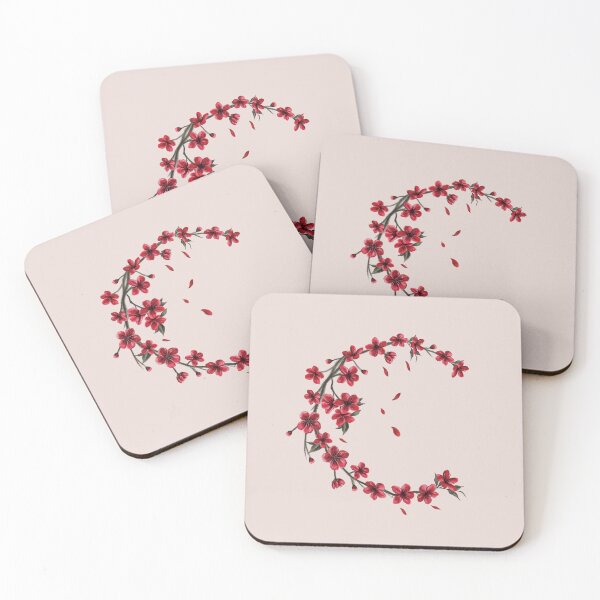 Item preview, Red Moon Cherry Blossom Sakura Flower branch illustration designed and sold by Scarlet Swan.